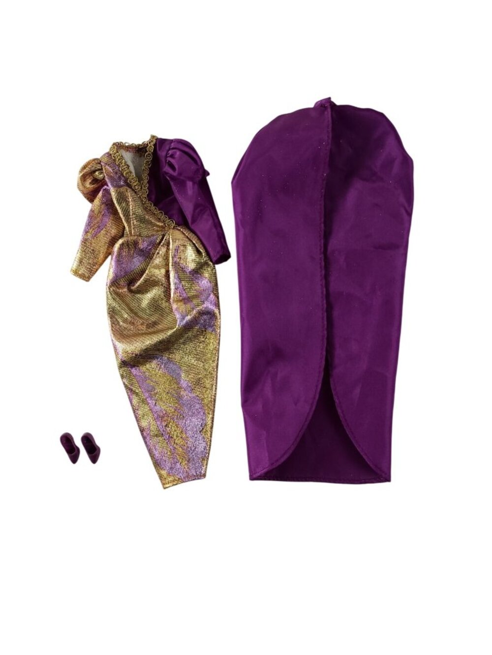 A Genuine Barbie Fashion Doll Clothing Purple & Gold Dress With Shoes